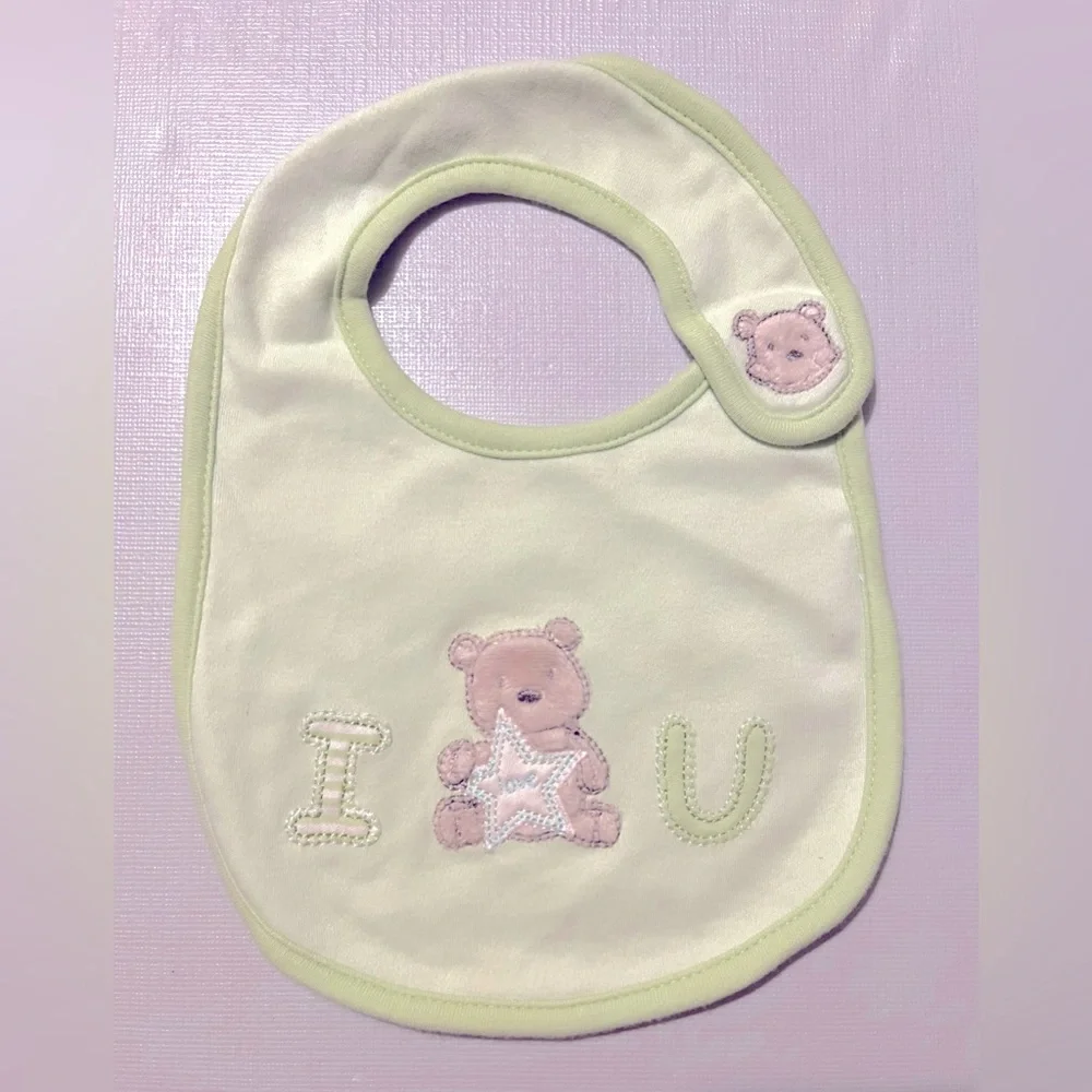 Carter's Green Baby Bib With Soft Furry Bear Says I Love U